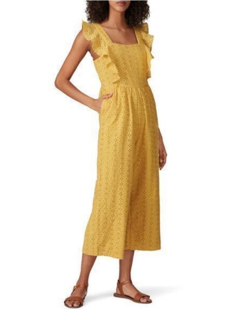 MINKPINK 'My Friend' Eyelet Jumpsuit in Mustard Yellow